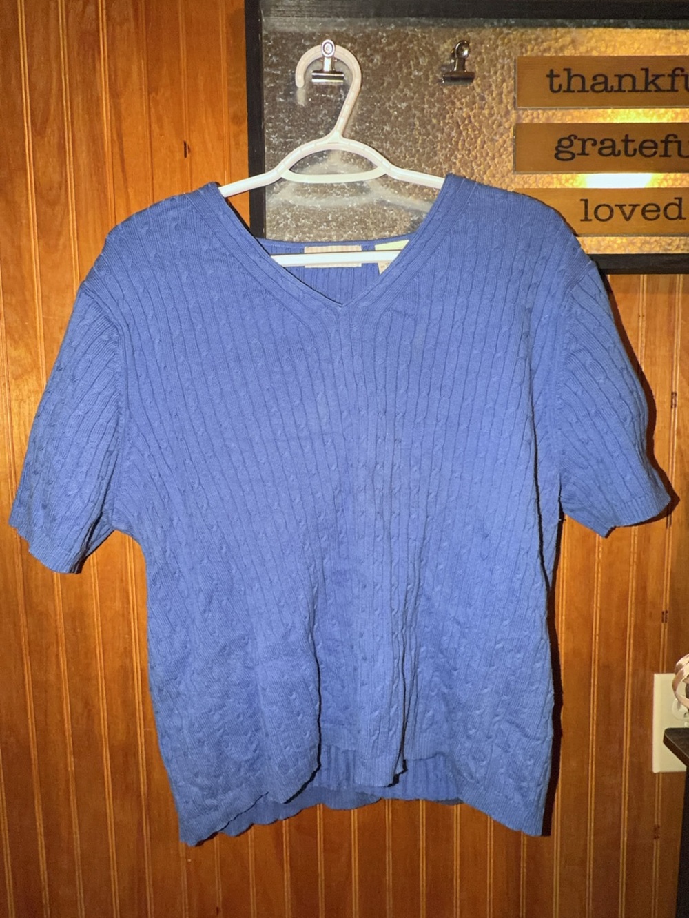 Classic V-Neck Short Sleeve Knit Sweater - Blue